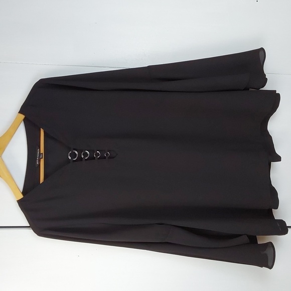 R & R Black Chiffon Semi Sheer Minimalist Top Flowy Classic Evening  Sz.XL - Picture 1 of 6